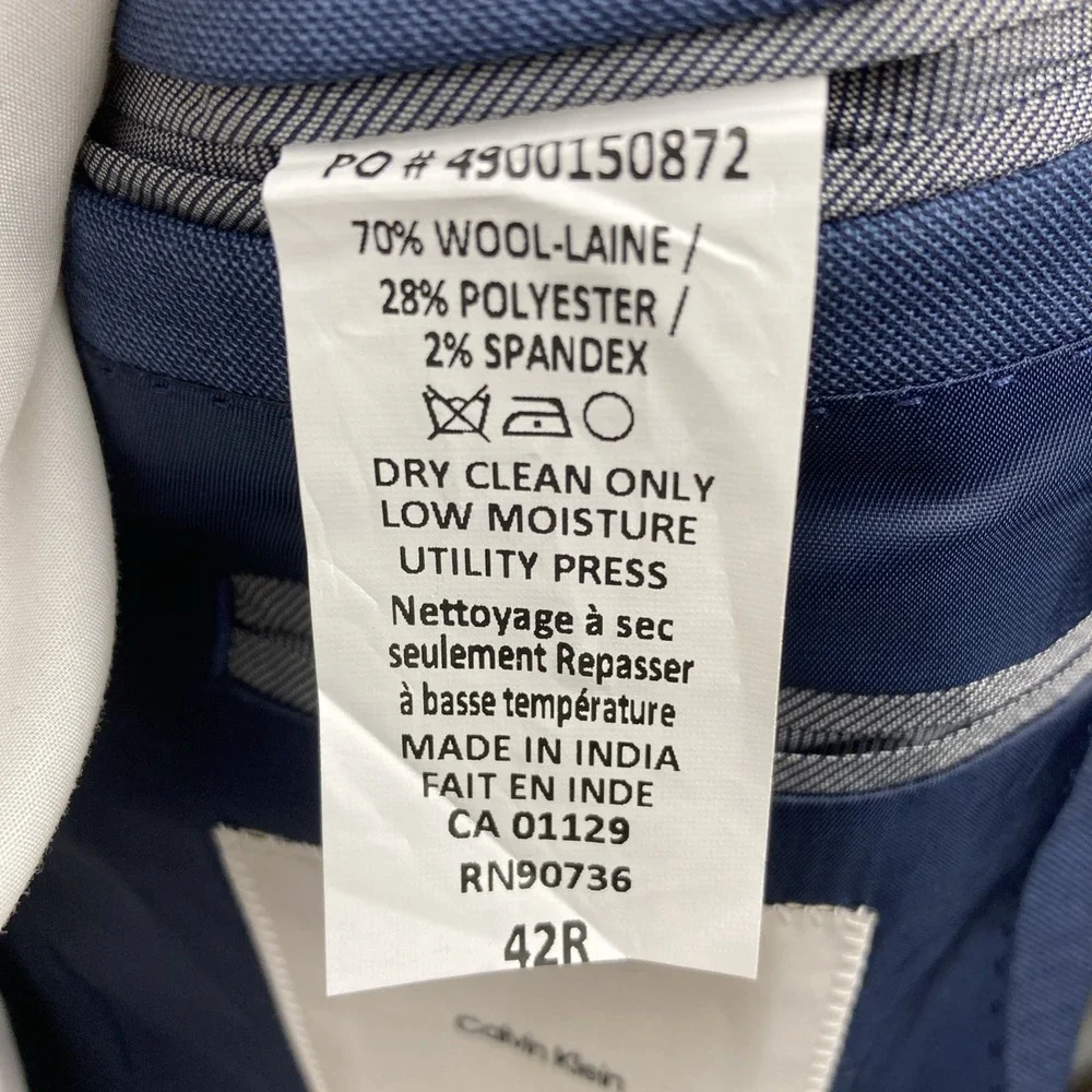 Calvin Klein Mens Slim fit 2-pc Suit Jacket Blazer 42R Pants 34W 32L Navy Blue